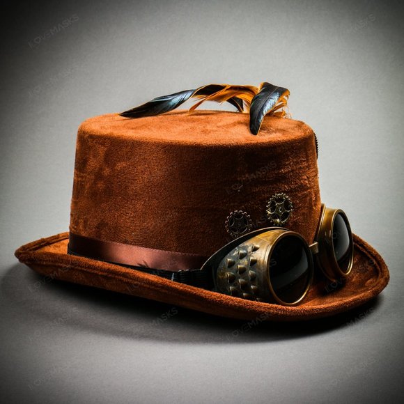 Steampunk Women Victorian Top Hat Goggles - Brown - Picture 3 of 7